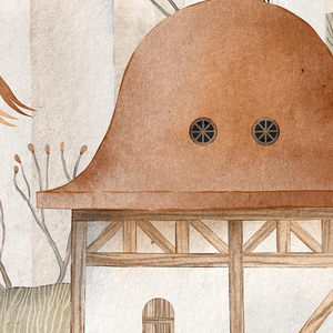 วอลเปเปอร์ลายซ้ำแบบเมืองเทพนิยาย สีครีมนุ่มและสีน้ำตาล ภาพจิตรกรรมฝาผนังหมู่บ้านในนิทานสำหรับตกแต่งห้องสไตล์แฟนตาซี - Product Image 2