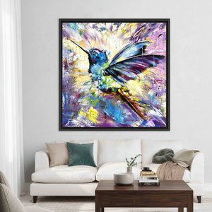 Hummingbird Painting: Vibrant Tempered Glass Canvas Print Wall Art,<b>BLACK</b> <b>FRAMED</b> CANVAS - Product Image 3
