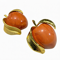 Bros Persik Berlapis Emas 24K, Pin Buah dari Paduan Logam, Perhiasan Bunga Oranye, Hadiah untuk Wanita