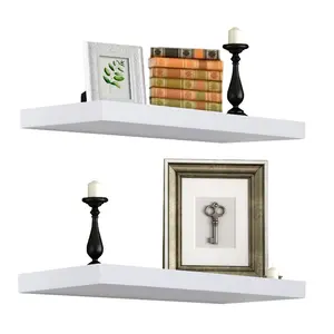 Customized Home And Kitchen Living Room Decorative White Floating Wall Shelf Set Wood Floating Tv Shelf Wall Mounted