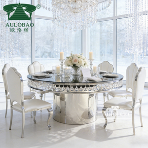 Luxurious Silver Stainless Steel Glass Top Round Wedding <b>Dining</b> <b>Table</b> - Product Image 1