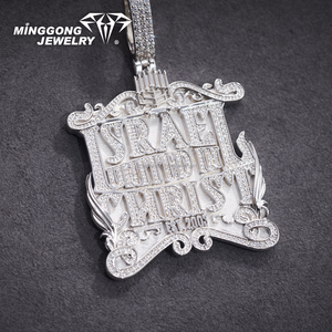 Nuevo Colgante de Moissanita <span class=keywords><strong>SRAE</strong></span> Blanco Personalizado con Cadena, Estilo Hip Hop, Chapado en Oro Blanco sobre Plata de Ley, Joyería Iced Out - Product Image 2