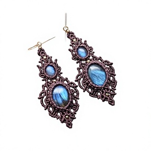 Handmade Labradorite Gemstone Macrame Earrings Wholesale Bohemian Woven Drop Dangle <b>Crystal</b> <b>Jewelry</b> Supplier - Product Image 1