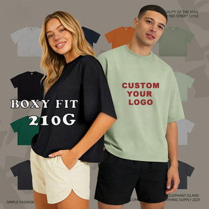 Camiseta de hombre de 210G de alto gramaje, oversize, tejida, teñida lisa, estilo streetwear, corta, de verano, con logo personalizado ODM, cuello redondo, manga corta, top casual - Product Image 2