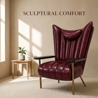 Fauteuil d'appoint en similicuir souple, fabrication directe usine OEM ODM, structure robuste en bois de frêne massif, pour chambre, appartement, hôtel
