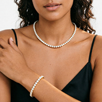 Collier et bracelet tennis en acier inoxydable 316L avec moissanite, plaqué PVD, serti griffes, pour soirée et usage quotidien