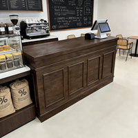 Comptoir de bar à café commercial en bois vintage personnalisé, éclairage LED, robuste, écologique, personnalisable, verni pour magasin de détail