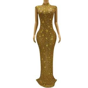 性感生日晚会舞会水钻长裙加大码晚礼服女地板长度宴会派对礼服俱乐部套装 - Product Image 1