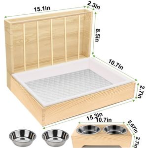 Mangeoire à foin en bois 3 en 1 pour lapins avec 2 bols et cuvette de toilette pour cobaye hamster chinchillas - Product Image 2