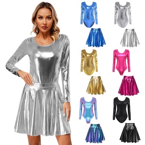 Women Standard Ballroom Dance Performance <b>Costumes</b> Metallic Leotard With Flare Skirt Stage Performance Night <b>Rave</b> Music Festival - Product Image 1
