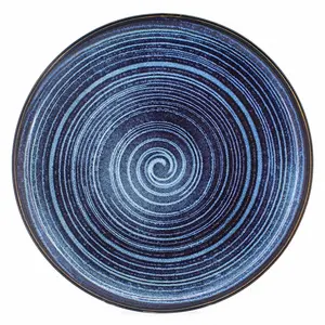 hulian High Quality blue Ceramic Creative round plate Hotel/Home decoration plate