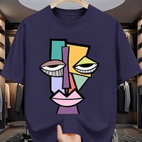 Kaos Pria Katun Murni Kasual Longgar Sporty Bernapas 180g Bermotif Kartun Kerah O Lengan Pendek