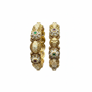 Jewelemarket <b>Gold</b> Plated Pota Stone and Meenakari Openable <b>Bangles</b> <b>Set</b> Green & Pink Fashion Jewelry for Women - Product Image 2