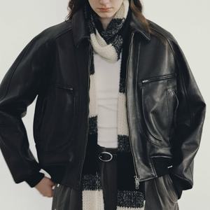 Nouvelle arrivée, veste en cuir véritable pour femme, veste en cuir courte à fermeture éclair décontractée, veste en cuir vintage style Old Money, veste bomber en cuir - Product Image 1