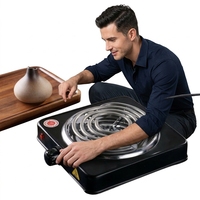 Plaque chauffante portable à serpentin simple 1000W 2000W avec contrôle de température par bouton, en acier inoxydable, pour comptoir, maison et camping-car