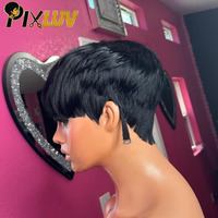 Perruques en cheveux humains bruts en gros, perruques sans colle coupe pixie, fournisseurs de perruques en cheveux humains naturels lisses avec cuticules alignées