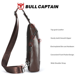 BULL CAPTAIN Bolso de Pecho de Cuero Genuino para Hombre, Bolso Bandolera Vintage de Cuero Genuino, Mochila de Pecho para Viajes al Aire Libre, Logotipo Personalizado - Product Image 5