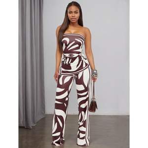 Ensemble de Nuit 2 Pièces Personnalisé pour Femme 2026 : Haut Tube en Satin Imprimé et Pantalon Droit Sans Manches - Product Image 3