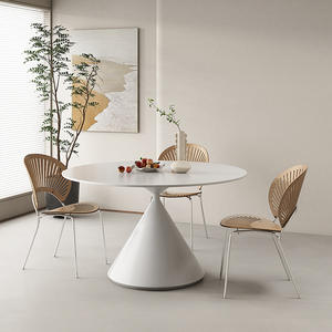 Mesa de comedor redonda minimalista italiana de porcelana, diseño estable en blanco puro para casas pequeñas y apartamentos. - Product Image 2