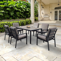 Ensemble de table à manger en aluminium BHR pour l'extérieur, design scandinave, mobilier moderne pour 6 chaises, métal blanc