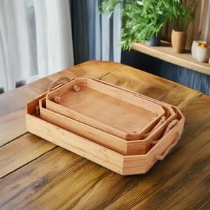 Plateaux de service alimentaires en bambou personnalisés multifonctionnels écologiques avec poignées en corde décoratifs pour le petit déjeuner le dîner l'apéritif - Product Image 2