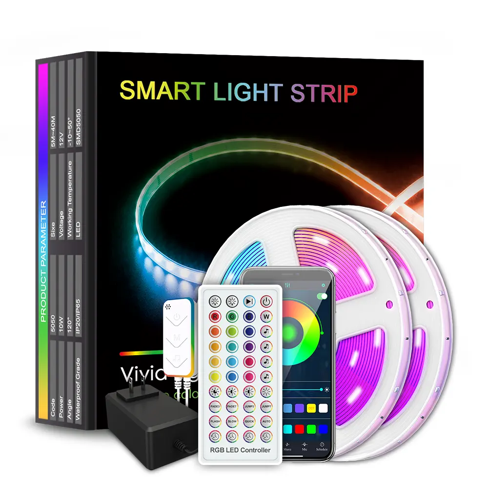 Weicao RGBIC 5050 Neon Light Strips DC12V Smart Music Sync APP Control 40 Key Remote IP67 LED Rope Strip Tube Lights