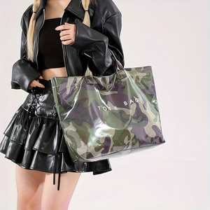Sac fourre-tout personnalisé pour femmes, résistant à l'eau, en PU, avec imprimé léopard et zèbre, doublure en polyester à motifs de feuilles, grand sac - Product Image 1
