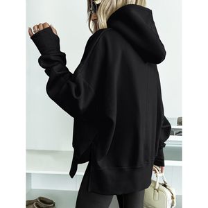 FOXA Womens Oversized Hoodie Long Sleeve Fleece Side Slit Pullover Sweatshirt Breathable With <b>Pockets</b> For Fall Y2K Style - Product Image 3