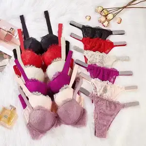 VICTORIA'S SECRET Letter bra and panty set Sexy Lace Women Underwear Thong  Lingerie Bra Set Push