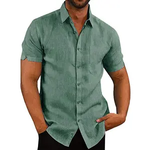 Camisetas blancas para hombre, para primavera y verano, a la moda, holgada,  con botones de solapa, color sólido, manga corta