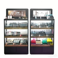 Vitrine d'exposition en métal à double face éclairée par LED avec tiroirs et enseigne lumineuse pour les cosmétiques, les soins de la peau, les magasins de détail