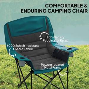 เก้าอี้พับพกพาสำหรับตั้งแคมป์ สีดำ ผ้าอ็อกซ์ฟอร์ด เบาะนั่งบุนวม ที่วางแก้ว ช่องเก็บของด้านข้าง ใช้สำหรับสวนกลางแจ้ง - Product Image 5