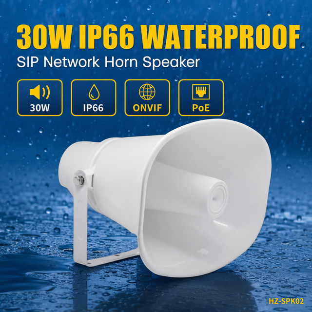 HZ-SPK02 25W IP66 Waterproof SIP PoE Network Horn Speaker Outdoor IP Paging Speaker