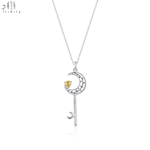 Exclusivo Collar con Colgante de Diamante Natural Real en Forma de Luna, Diseño Moderno, Oro Blanco Sólido de 18K, Regalo de San Valentín para Chicas - Product Image 2