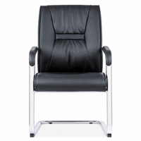Chaise d'invité noire à dossier moyen en similicuir PU avec siège rembourré et cadre argenté pour salle de réunion, bureau ou zone de réception