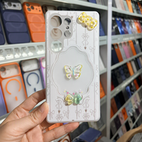 Casing HP iPhone 17 Pro Max Jelly 2 in 1 Glossy Bow Applique Motif Kupu-kupu Bingkai Abu-abu Manis Lucu Grosir