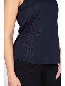 Solid <b>Navy</b> Blue Women's Box Pleated Tank <b>Top</b> Munns & Mars Polyester Activewear Sports Shirt for Gym Training Running Fitness - Product Image 3