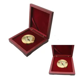 Custom Logo Antiques Mahogany Wooden Gift Box Brass Compass