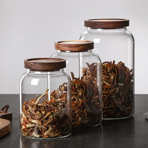 Pot de conservation en verre avec couvercle en bois, grande capacité, récipient hermétique pour écorces de mandarine séchées, forme ronde, taille L - Product Image 4