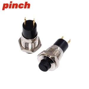 Interruptor de botón pulsador metálico de 10 mm, 2 pines, chapado en oro, autoblocante con tuerca, 1NO, 16A, 24V, IP40 - Product Image 1