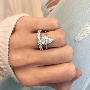 Gemnel Argent 925 Fabrication Bijoux fins Poire Zircon blanc Bague de fiançailles Femme Mariage - Product Image 4