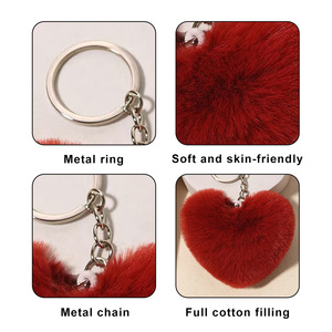 Wholesale Love Heart Plush Keychains Fluffy Fur <b>Key</b> <b>Rings</b> Valentine Pom Pom <b>Accessories</b> Mini Plushies Claw Machine From Factory - Product Image 6