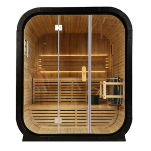 Sauna extérieur en bois massif de pruche carbonisé pour 3-4 personnes avec verre résistant aux hautes températures et miroir, chauffage 6 kW - Product Image 2