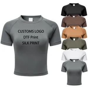 Wholesale Custom Printing Crop Tops For Women 220G Cotton Crop Top O-Neck Slim Fit Women's T-shirts