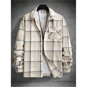 FOXA <b>Men's</b> Plaid Shacket <b>Long</b> Sleeve Button Down <b>Jacket</b> With Pocket Regular Fit Cotton Outerwear - Product Image 5