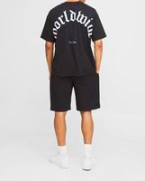 Ensemble 2 pièces T-shirt et short noir imprimé respirant grande taille pour homme en coton et polyester, style décontracté d'été