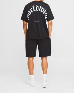 Black Oversized Worldwide T-Shirt & Short Set 2 Piece Short Set Men Cotton And <b>Polyester</b> <b>Tracksuits</b> For Men Casual Summer - Product Image 1