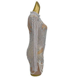 Elegante Diamante Pérolas Casamento Convidado Jantar Vestido Tassel Banquete Festa Bodycon Vestido Mulheres Curto Cocktail <span class=keywords><strong>Prom</strong></span> Evening Dresses - Product Image 3