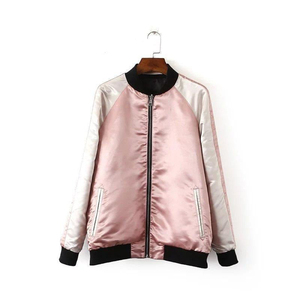 Chaqueta Bomber Reversible de Satén con Bordado Floral para Mujer KingSen, con Cremallera, Bloques de Color, Ajuste Holgado, Estilo Béisbol, Ropa Exterior - Product Image 5