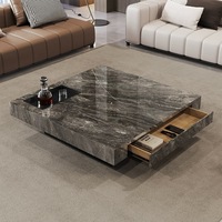 Table Basse Carrée Moderne en Marbre et Bois, Ensemble de Meubles Multifonctionnels Uniques avec Tiroirs pour Salon Intérieur de Luxe